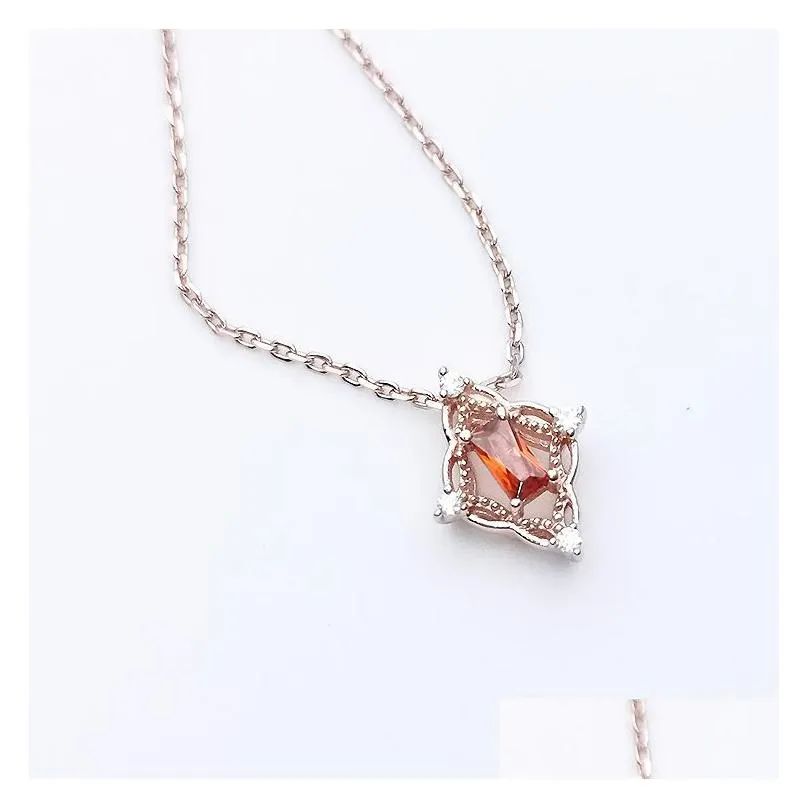 high quality light weight solid 925 silver pendant rose gold plated china jewelry lots necklaces with natural stone garnet 2 styles a