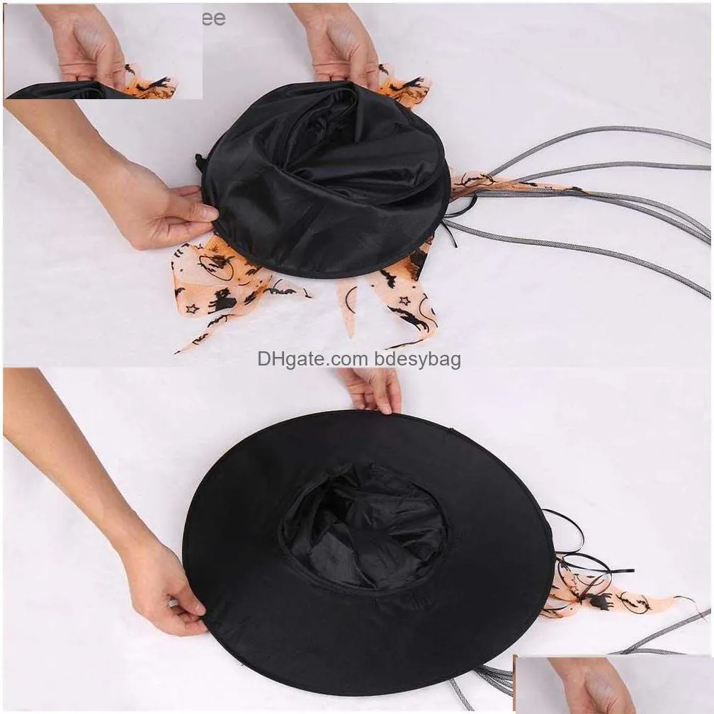 halloween women`s hat folding witch hat oxford fabric witch hat halloween party costume role play hair decoration z230809