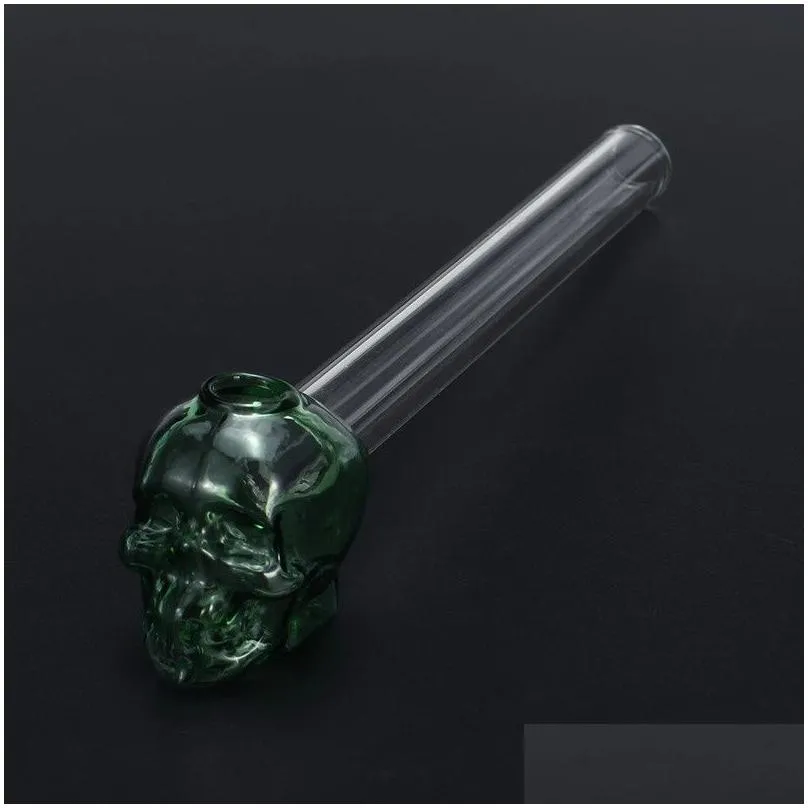 skull face colorful glass oil burner pipe oil nail burning jumbo pipes 5.3 inch 105mm pyrex thick transparent durable handcraft smoking tubes for smokers