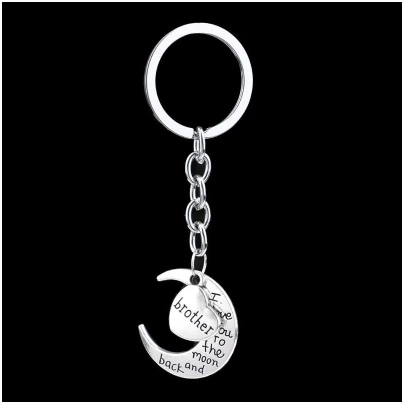 I Love You to the Moon and Back Heart keychain Family Member Letter Grandma Grandpa Son Dad mom sister Key ring bag hangs fashion