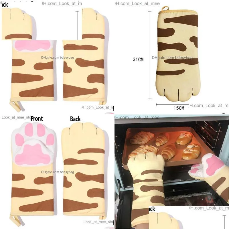 1 cute cat paw oven glove cat paw oven glove anti fouling microwave heat resistant insulation anti slip cat paw glove z230810
