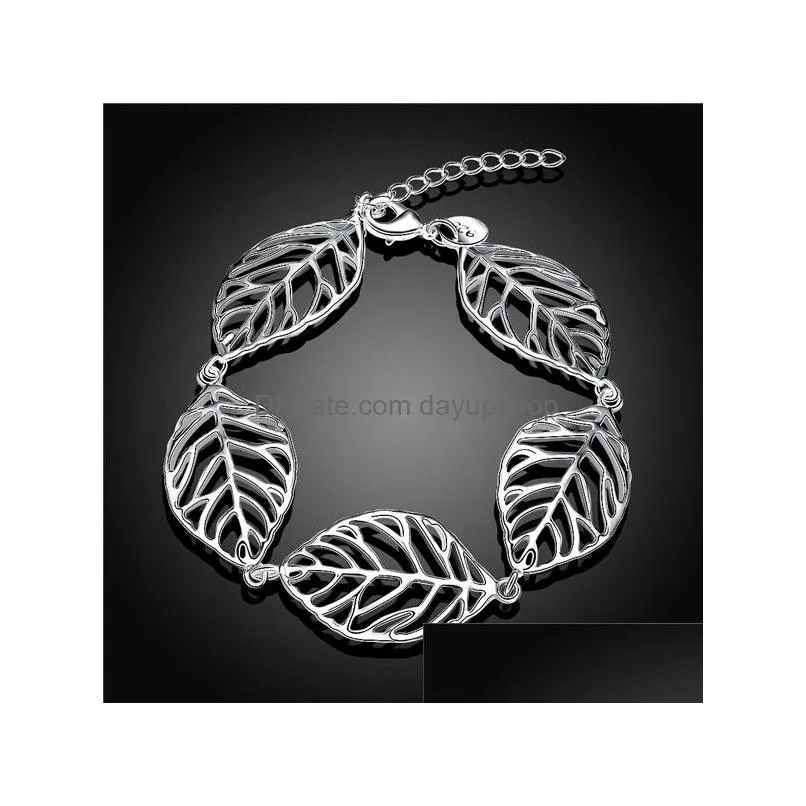  christmas gift 925 silver leaves bracelet dfmch386 brand new fashion 925 sterling silver plate chain link bracelets high