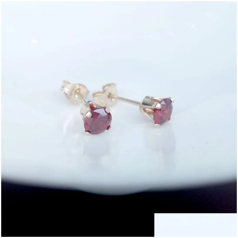 birthstone 12 color 3mm cubic zirconia wholesale real 14k gold filled earrings jewelry studs for women no fading