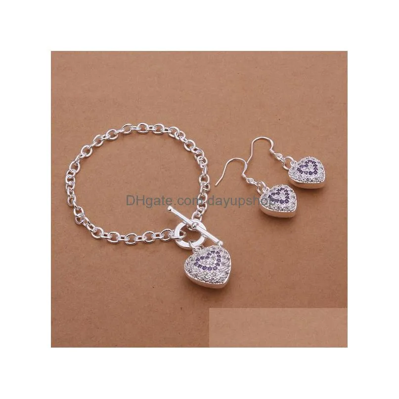 high grade 925 sterling silver color zircon heart-shaped package jewelry sets dfmss372 brand new factory direct wedding 925 silver