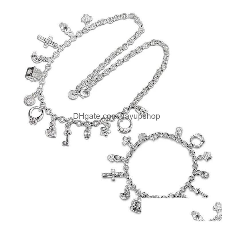 high grade 925 sterling silver hanging thirteen piece jewelry set dfmss074 brand new factory direct 925 silver necklace bracelet