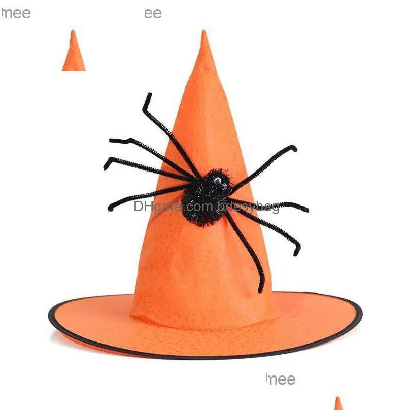black spider witch hat children`s adult halloween witch hat magician role play halloween props party decoration clothing accessories