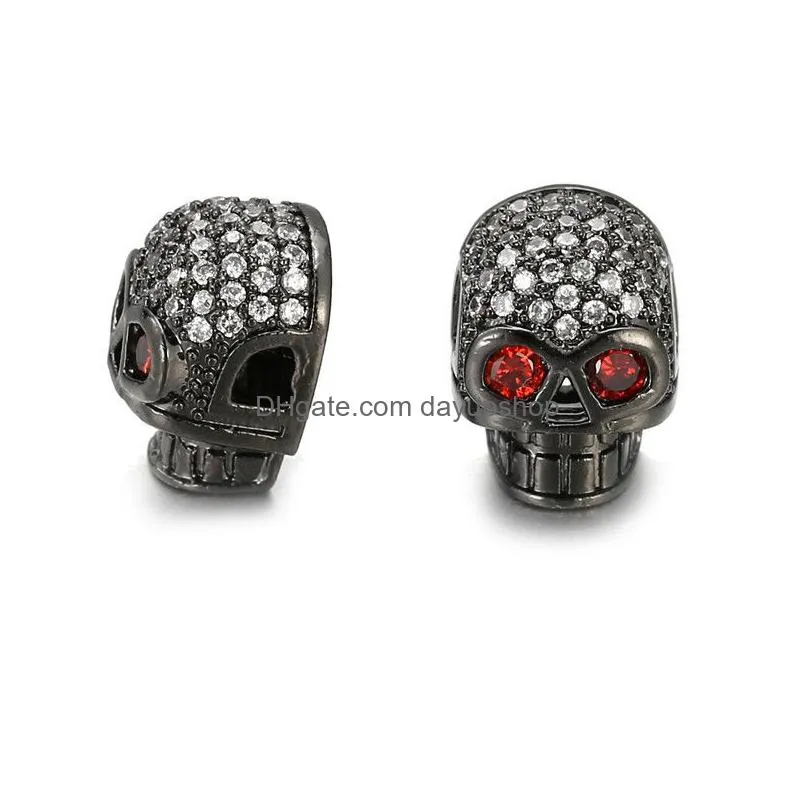 diy gift jewelry cz micro pave skull beads charm for bracelet making