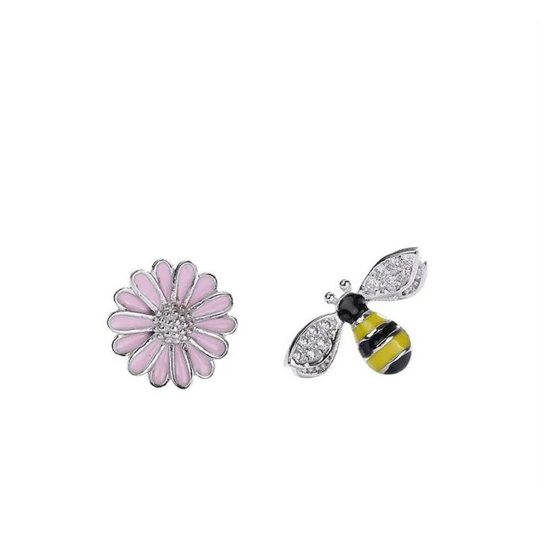 daisy & bee colored enamal 100% real solid 925 sterling silver jewelry stud earrings wholesale