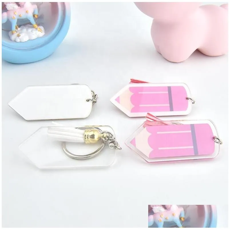 custom personalized teachers day acrylic pencil keychain fashion tassel pencil keychains for teacher gifts