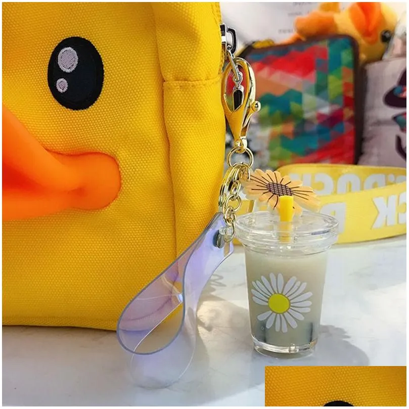 creative mini daisy drink keychain milk beverage keyring ornaments pendants charming party favors gifts for jewelry gift