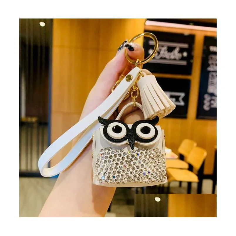 diamond owl small bag keychain creative bags owl pendant key chain doll change purse accessories for women fashion jewelry 6 colors