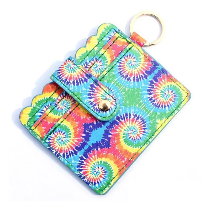 20 styles designer wallet keychain leopard tie-dye print pu leather bag keychains holder wallets credit card key ring wristlet handbag women