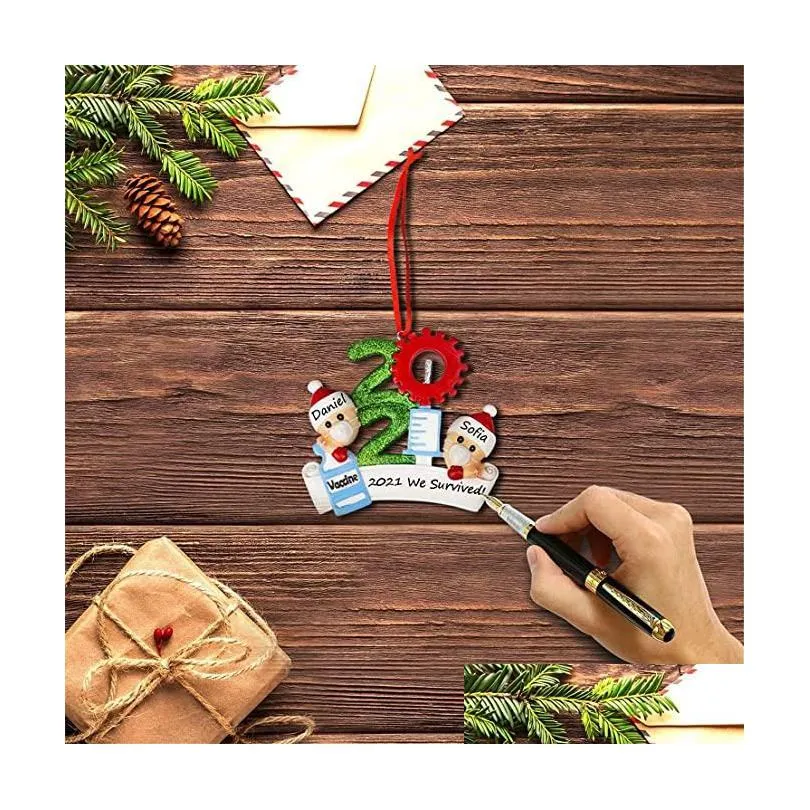 dhl delivery resin abs 2021 christmas decoration birthdays party gift product personalized family of 9 ornament pandemic diy accessories with rope