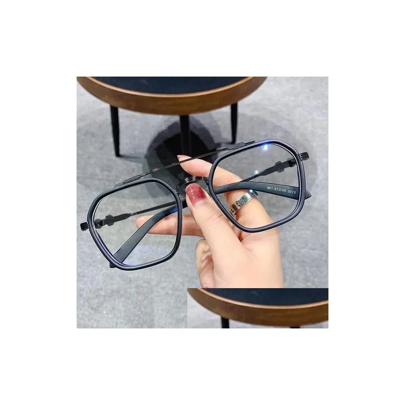Sunglasses Retro Fashion Double Beam Square Myopia Glasses For Men Women Anti Blue Light Black Transparent Finish Prescription Eyewear