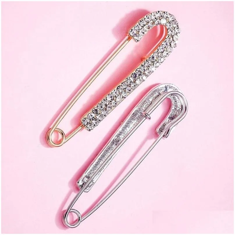 Rhinestones Safety Pin Brooches Bow Large Pins Brooch For Women Dress Sweater Gold Plating Crystals Elegant Brooches Jewelry