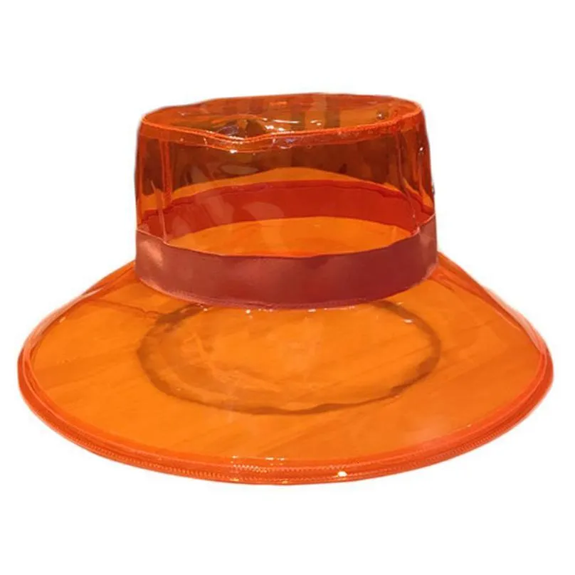 wide brim hats bucket women men summer pvc transparent bright jelly solid color breathable waterproof fisherman rain 221119