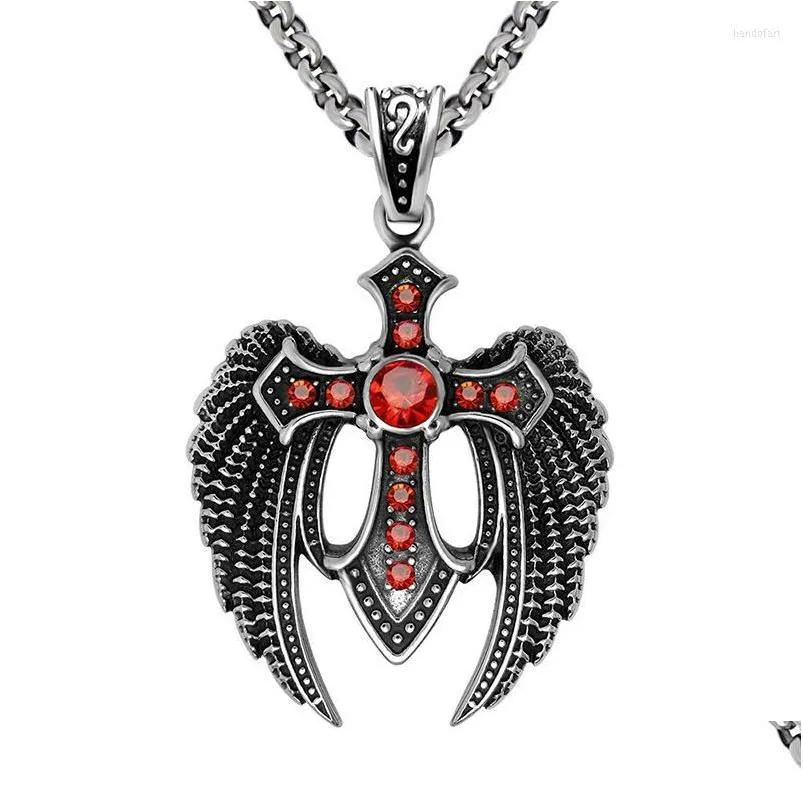 Pendant Necklaces MIQIAO Stainless Steel Titanium Red Zircon Gothic  Vintage Collar Chains Necklace For Men Women Jewelry Gift