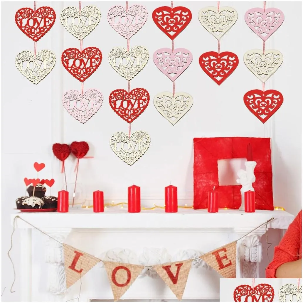 Hot Festive Wooden Love Ornaments Wedding Decorations Valentines Day Gifts Wedding Supplies Party Decoration 8cm*8cm*0.3cm ZC018