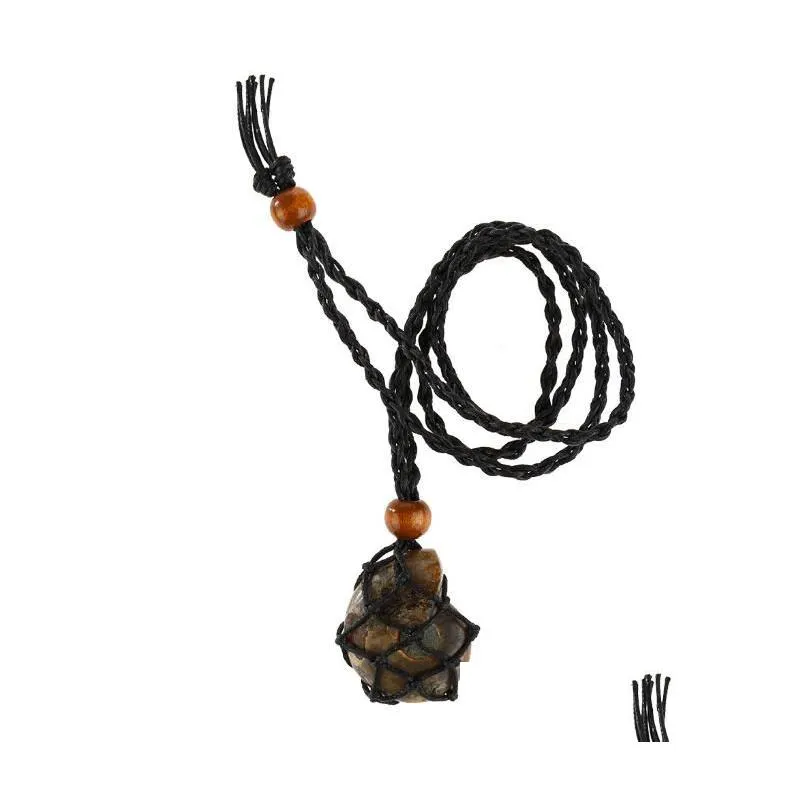 personality natural stone agate necklace men and women with simple braided rope pull feldspar necklace for fashion jewelry