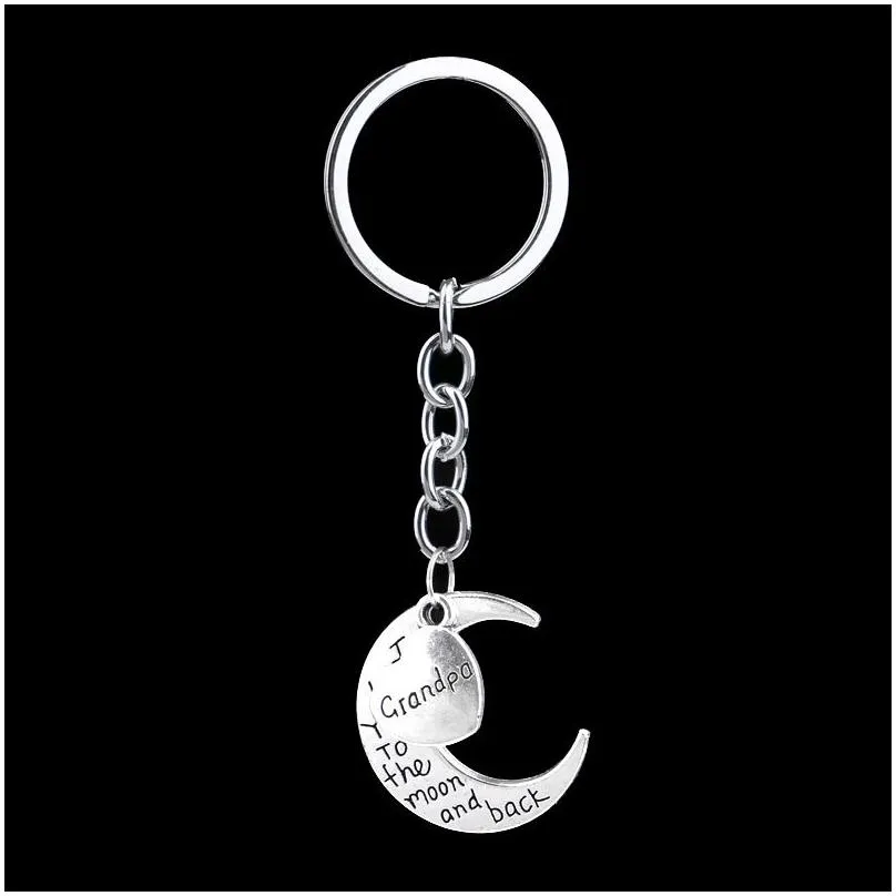 I Love You to the Moon and Back Heart keychain Family Member Letter Grandma Grandpa Son Dad mom sister Key ring bag hangs fashion