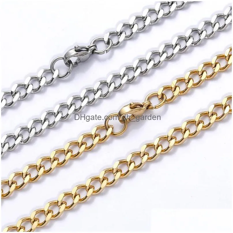 mens gold chains necklaces stainless steel cuban link chain titanium steel black silver hip hop necklace jewelry 3mm