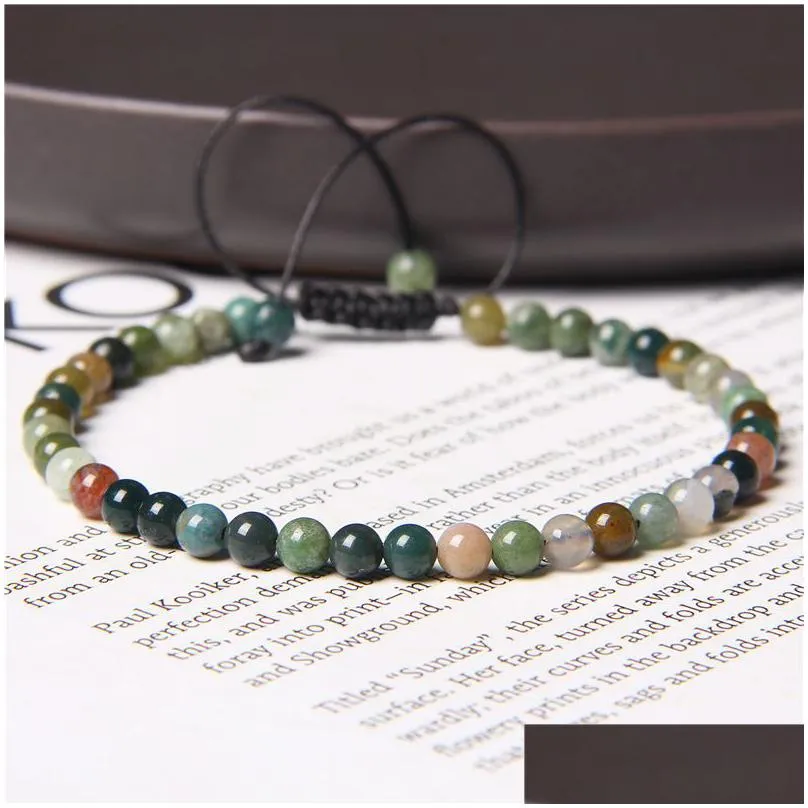 charm bracelets adjustable 4mm stone beads for women natural agates bangles onyx lapis lazuli woven year gift jewelry 230424
