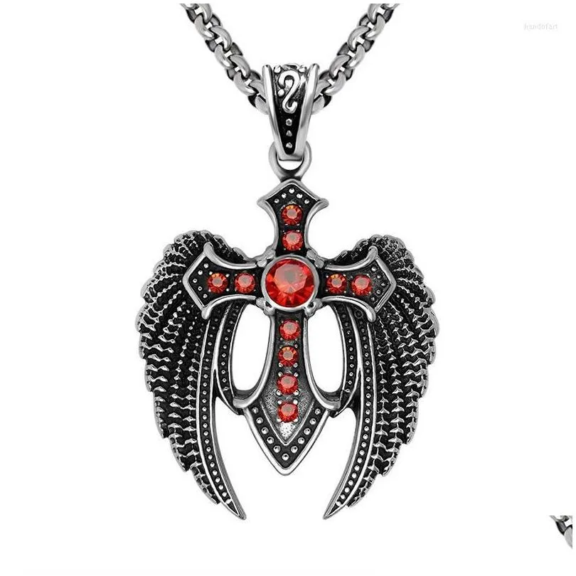 Pendant Necklaces MIQIAO Stainless Steel Titanium Red Zircon Gothic  Vintage Collar Chains Necklace For Men Women Jewelry Gift