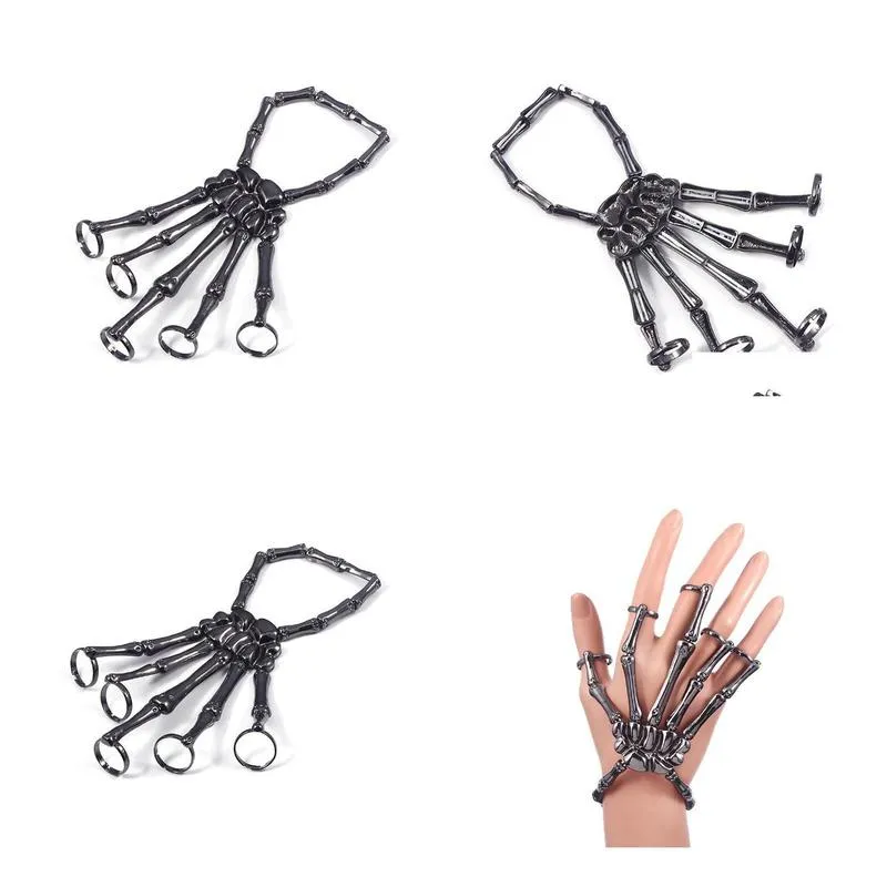 halloween bracelet ghost festival skeleton hand bone bangle five finger chain spoof carnival ornaments adjustable mechanical arm