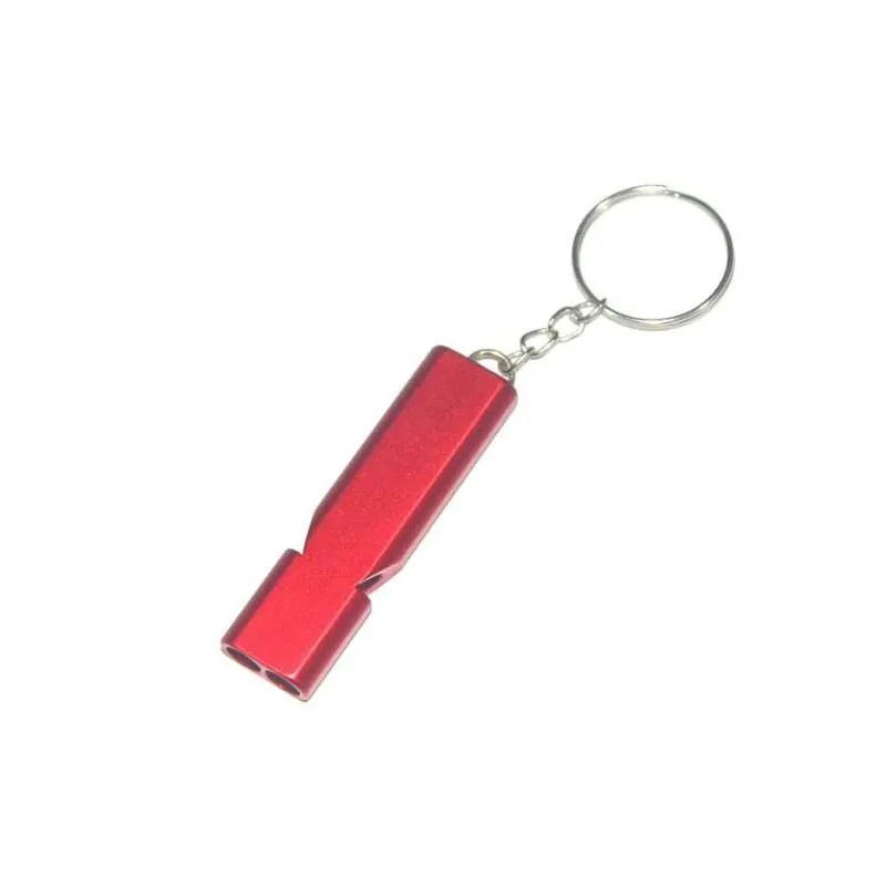 9 colors wilderness outdoor survival whistle keychains aluminum alloy metal whistles double pipe high frequency whistle travel tool