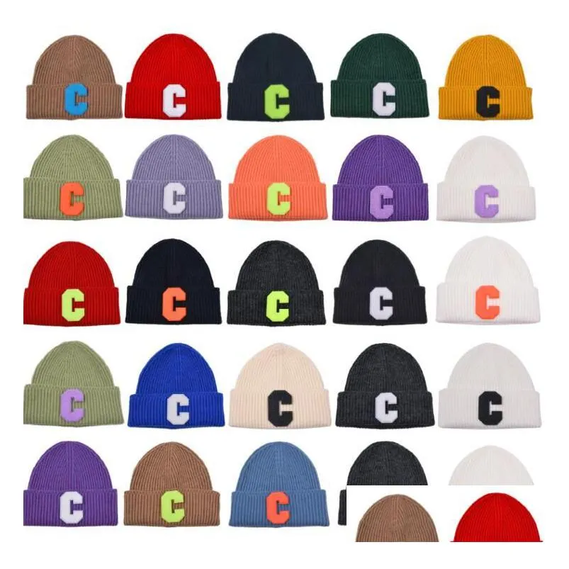 19 colors winter outdoor couples hat candy color caps fashion spring sports beanies casual letter c brand knitted hip-hop hats