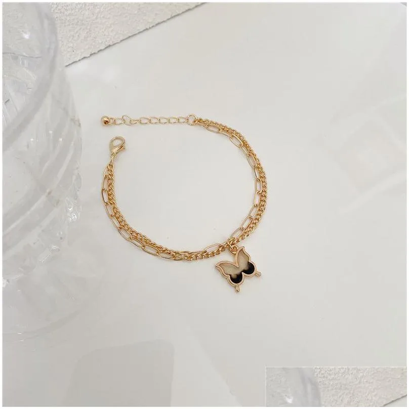 butterfly bracelet gradient ramp double layer chain simple generous feminine full colour animal charm pendant bangle alloy