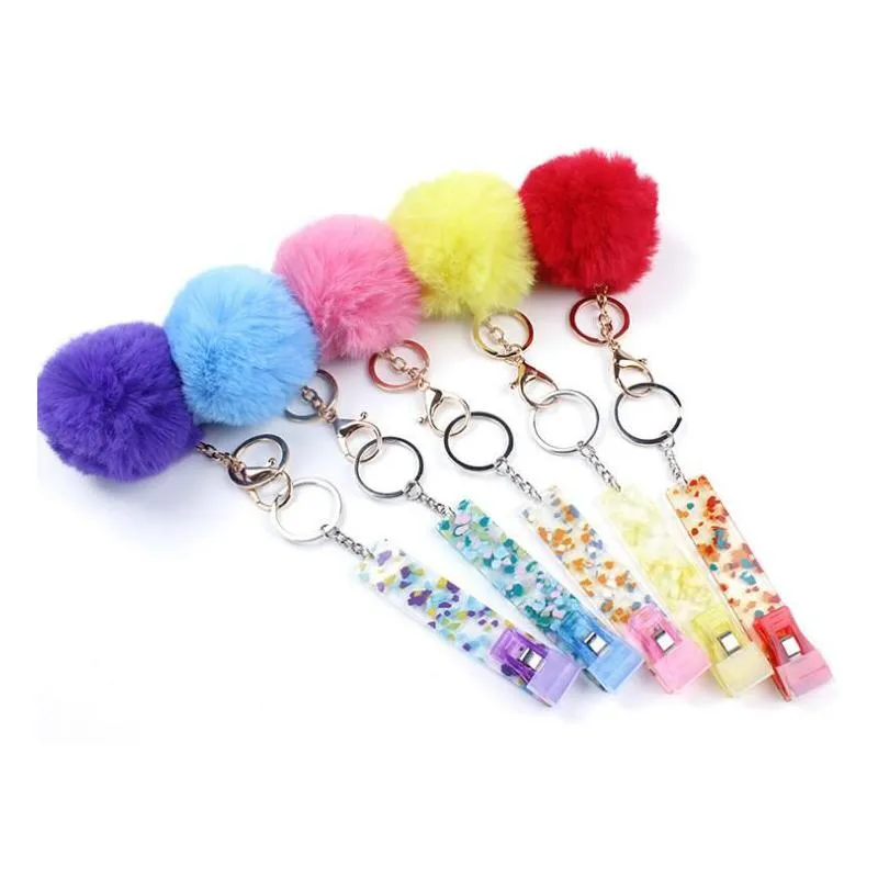 cute credit card puller pompom keychains acrylic debit bank c ard grabber for long nail atm keychain cards clip nails key rings 13