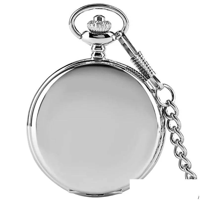  arrival silver smooth quartz pocket watch fob chain gift men women fashion steampunk roman numerals reloj de bolsillo