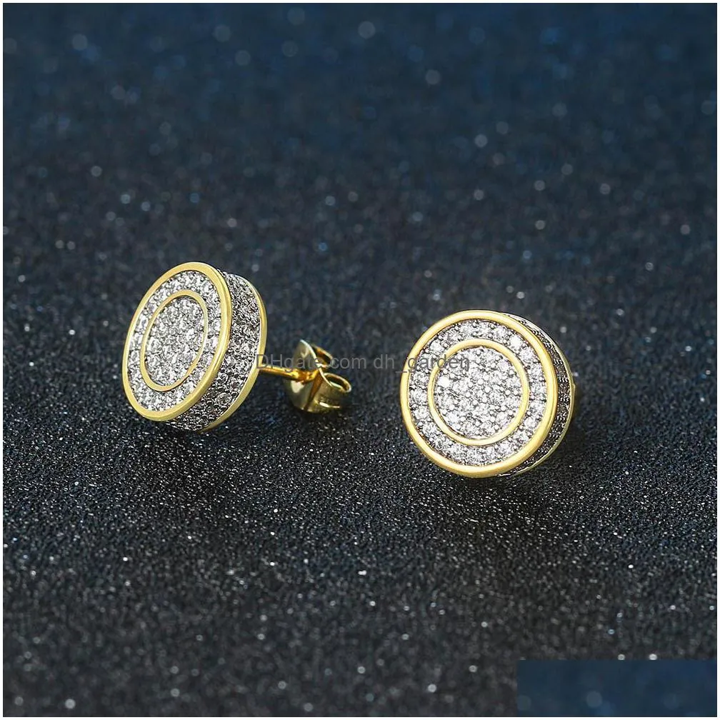 mens hip hop earrings jewelry gold silver iced out cz stone stud earrings