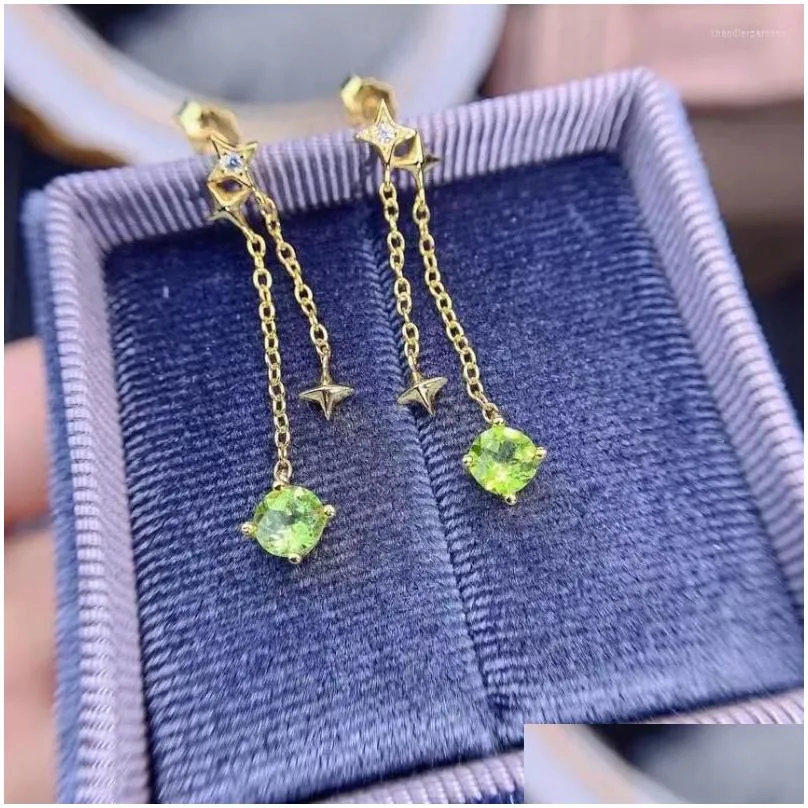 Stud Earrings Fine Jewelry 925 Sterling Silver Inset With Natural Gems Women`s Luxury Fashion Star Peridot Ear Supports Detectio