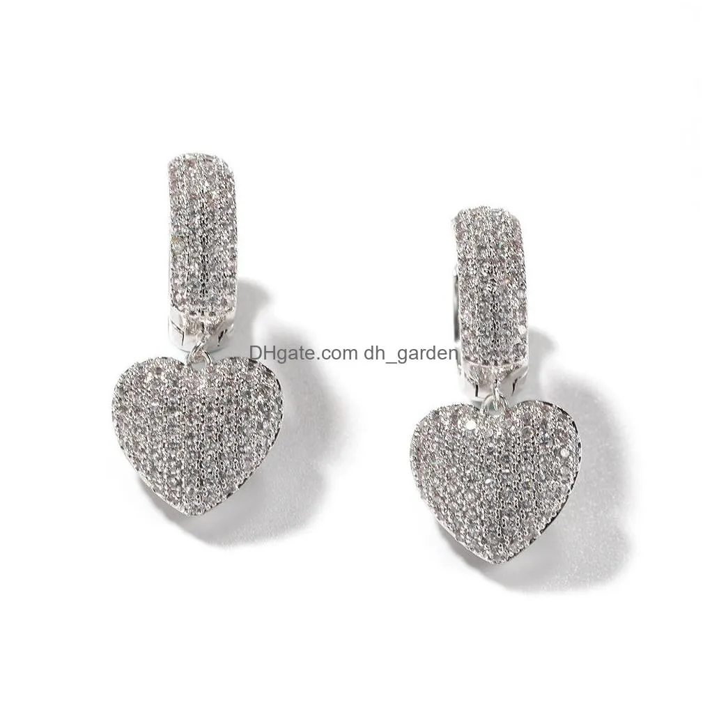 mens gold heart earrings womens silver dangle hoop earring fashion hip hop love earrings jewelry
