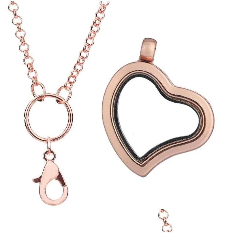 pendant necklaces 10pcs/lot heart sharp magnetic memory living plain locket floating charms necklace women jewelry 60cm chain
