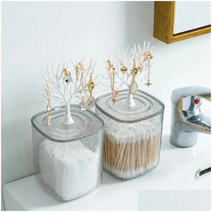 storage boxes & bins desktop cotton swab box with small tree rack transparent organizer jar canister home