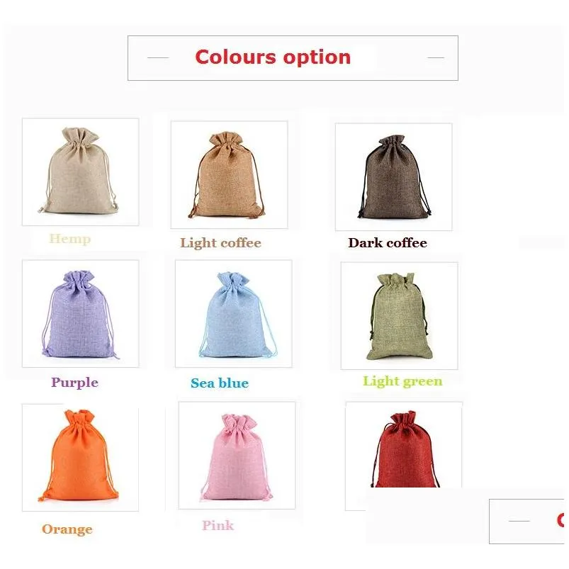 50pcs/lot 15x20 17x23 20x30 cm drawstring jute burlap linen bags for christmas gift packing pouches personalize custom