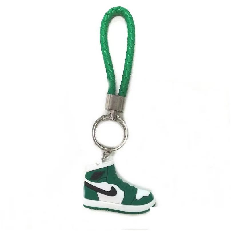 14 colors famous designer silicone 3d sneaker pu rope keychain men women fashion shoes keycring car basketball hang rope keychains by