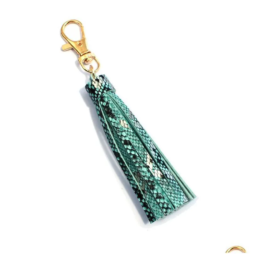 leopard snake print key chain pu leather tassel keychain pendant ladies bag charm jewelry accessories