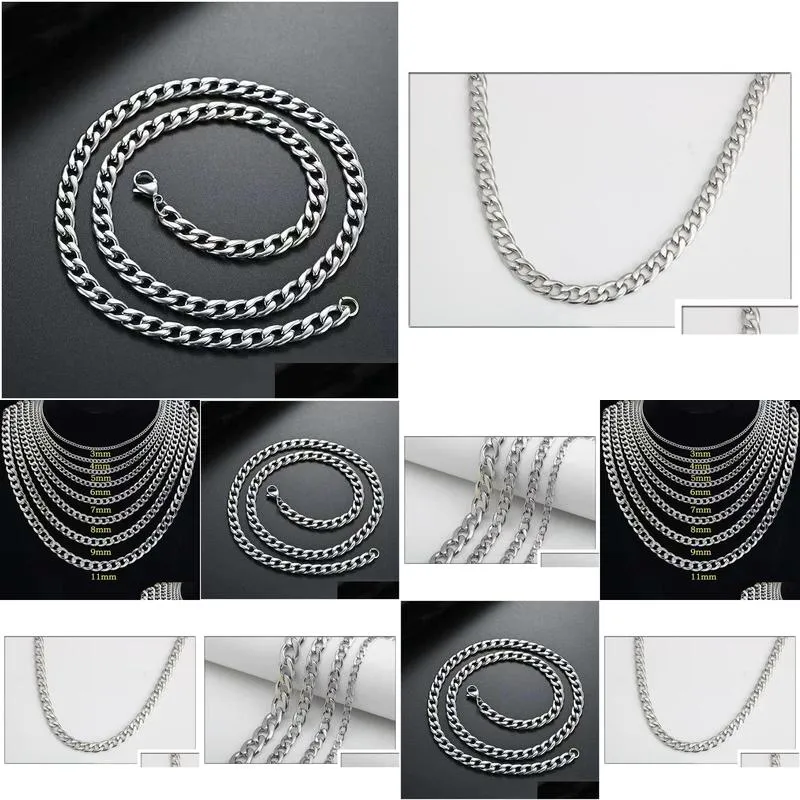 Stainless Steel Cuban Chain Necklace for Men Women Hip Hop Silver Thick Chain Necklaces Curb Link Chain Necklace Trend Jewelry 3MM 5MM 7MM