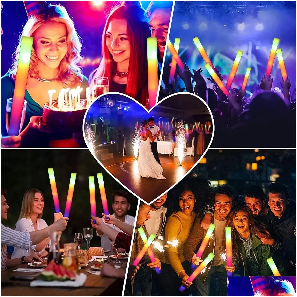 rgb led glow foam stick cheer tube colorful light glow in the dark birthday wedding party supplies festival party decoration