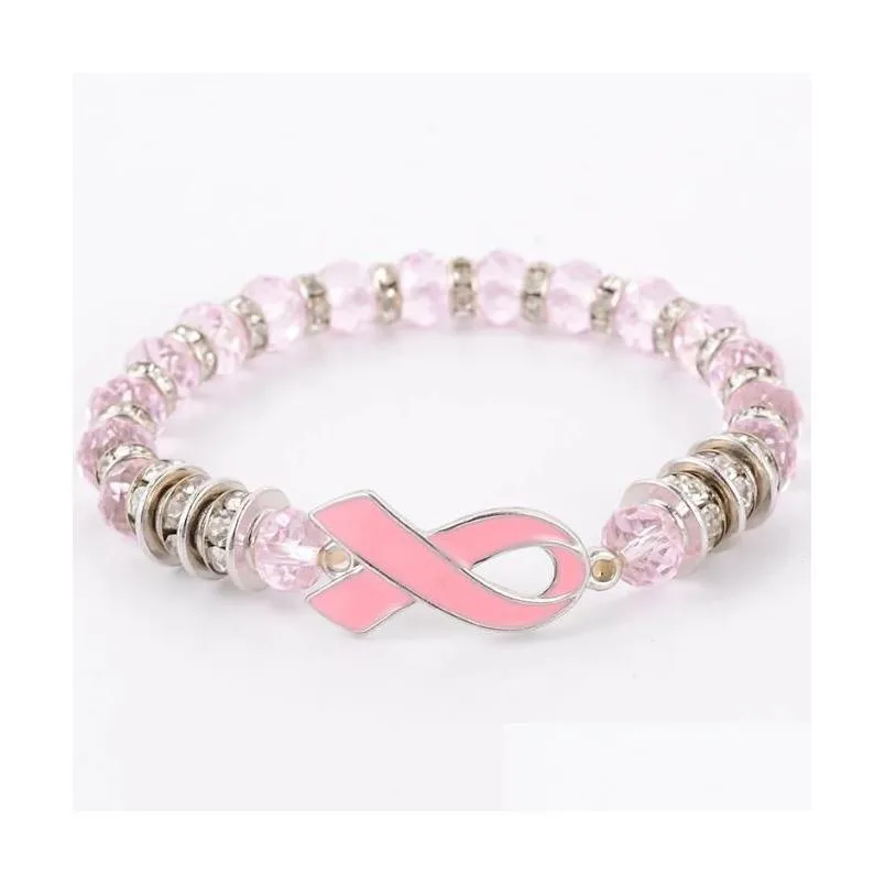 public advertising breast cancer awareness bracelet bangle macrame pink ribbon diamond-encrusted bracelets for women decoration