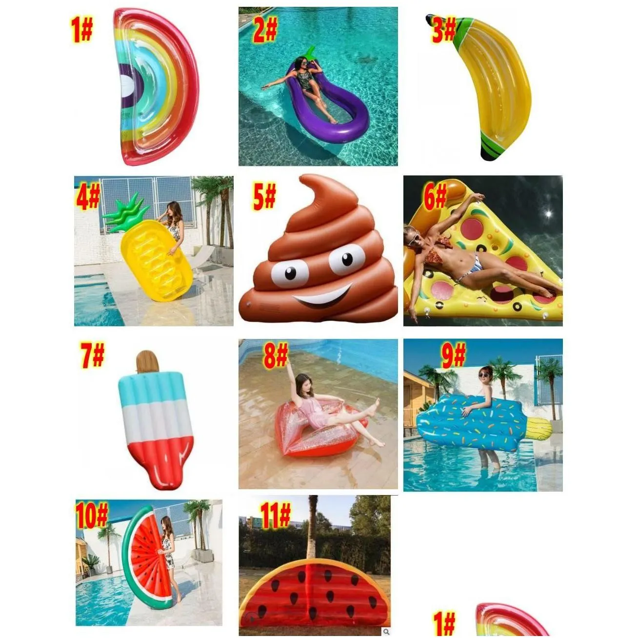 party inflatable swimming ring  rainbow pizza banana pool lounge adult pool float mattres life buoy raft swimming water pool toys