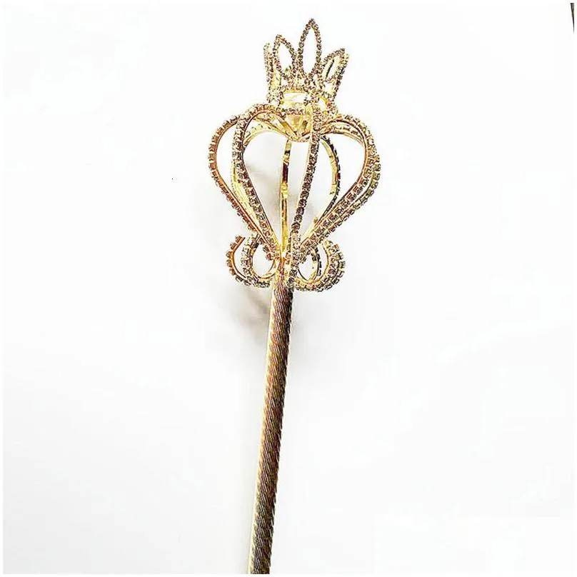chains bling crystal scepter wand gold silver color tiaras and crowns sceptre king queen wedding pageant party costumes handheld props
