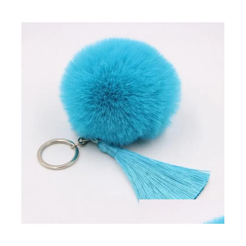 29 colors 8cm rabbit fur ball tassel keychain multicolor tassels pompom keychain handbag key ring car pendant keychains