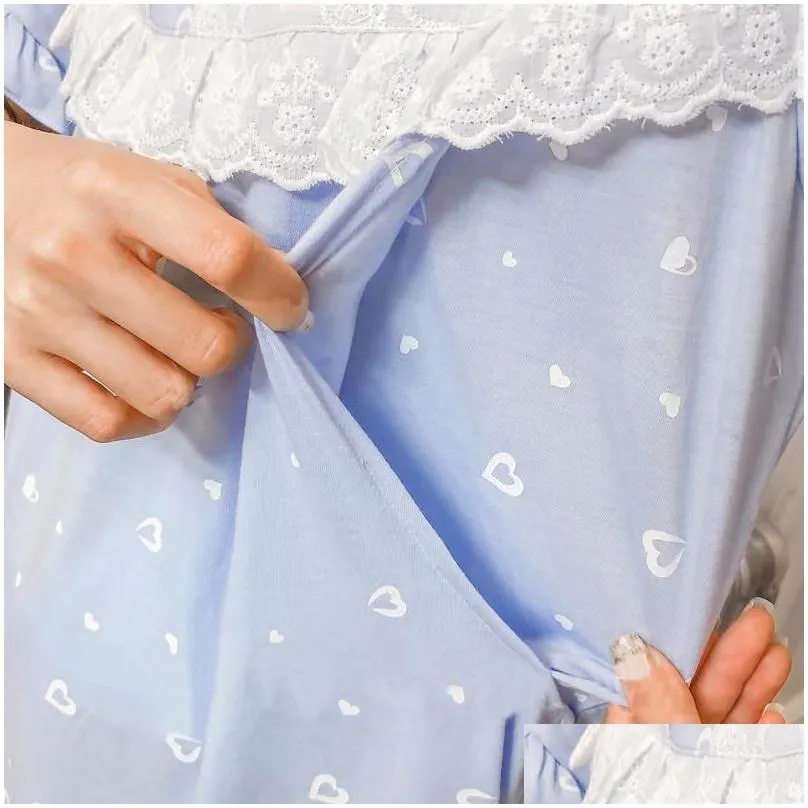 Dollplus Breastfeeding Sleepwear Cute Print Nightgown for Pregnant Woman Maternity Dress Pijamas Pregnancy Nursing Nightdress