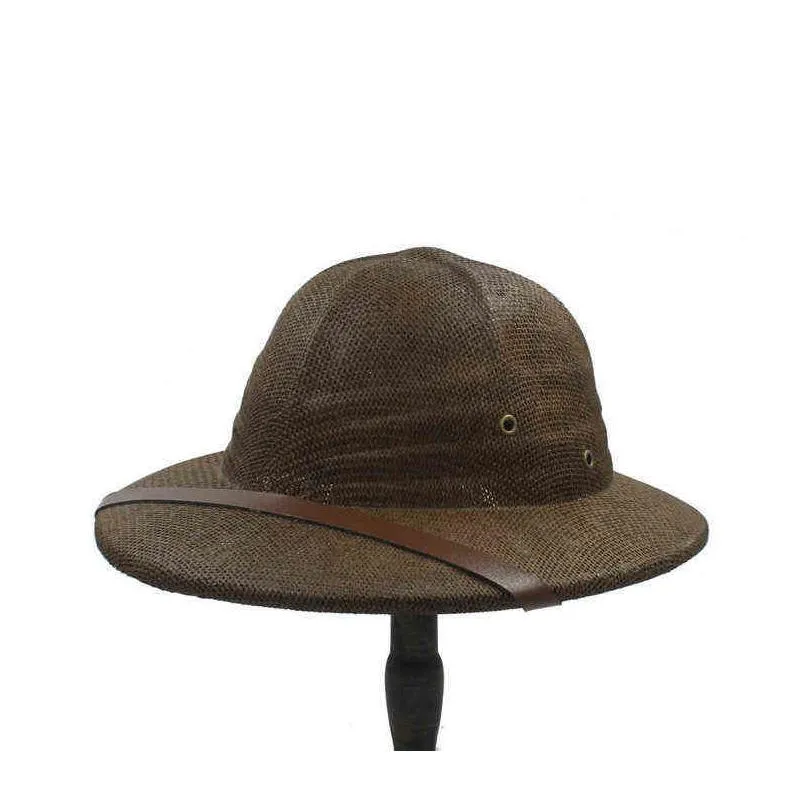 child toquilla straw helmet pith sun hat for boy girl vietnam war army parent-child dome safari jungle miners cap 220105