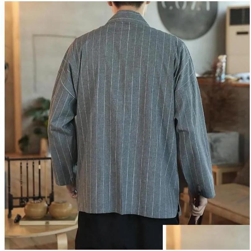 m-5xl plus size mens cotton blends linen cloak open front cardigan kimono shirts spring japanese streetwear vintage clothing casual